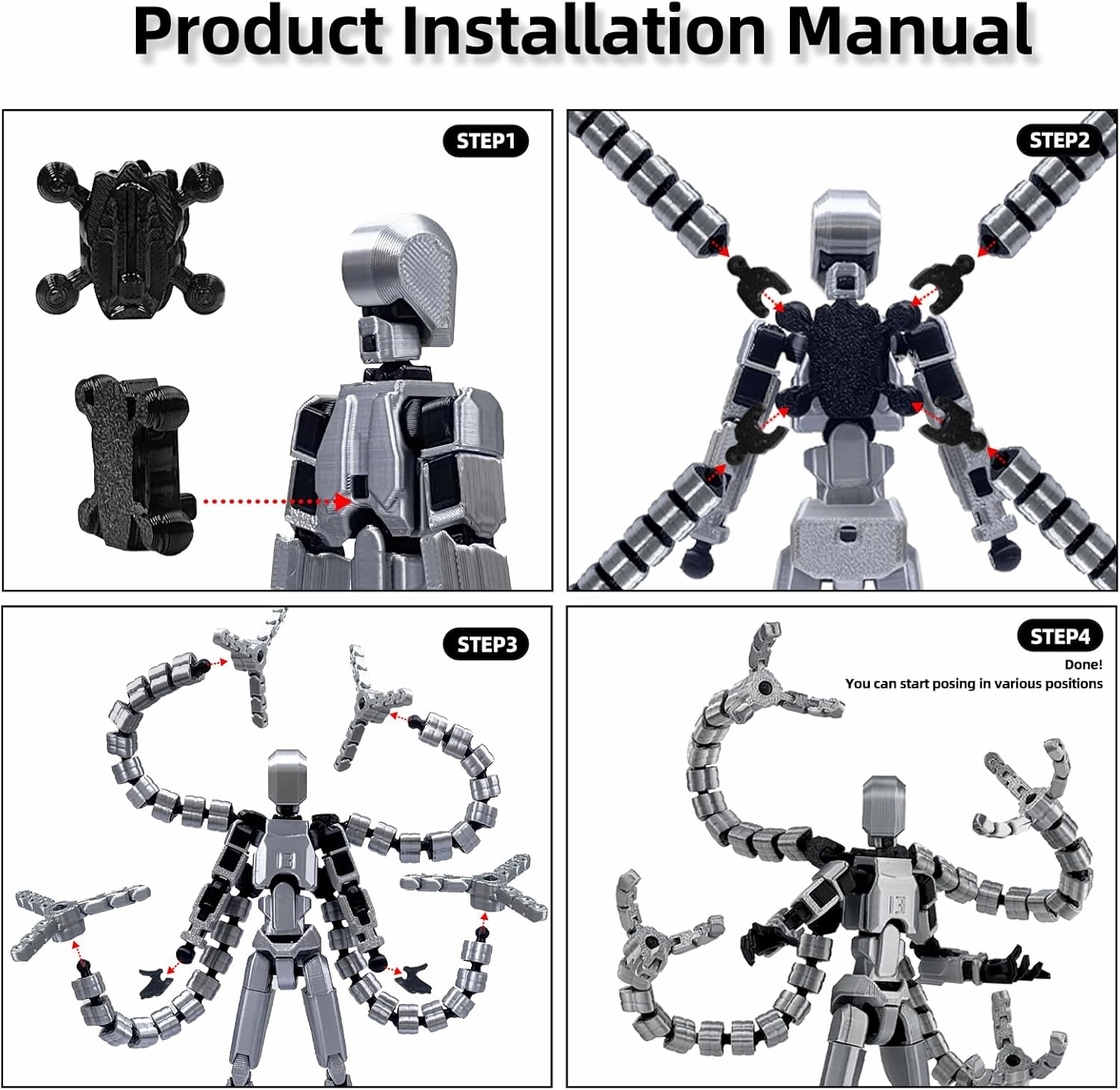 Assembly Completed T13 Action Figure 3D Printed Multi-Jointed Movable T13 Lucky 13 Dummy 13 Nova 13 Robot 13 Action Figure Desktop Decorations for Game Lovers