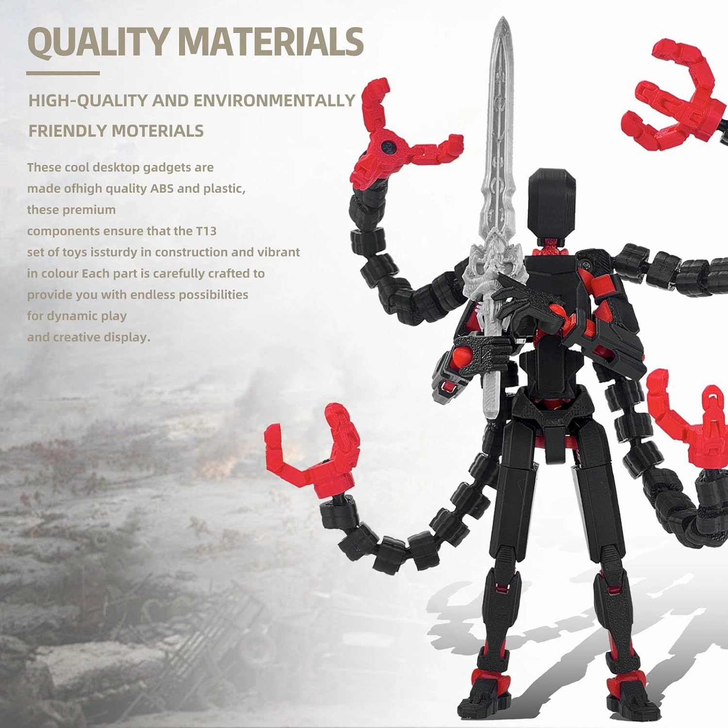 Assembly Completed T13 Action Figure 3D Printed Multi-Jointed Movable T13 Lucky 13 Dummy 13 Nova 13 Robot 13 Action Figure Desktop Decorations for Game Lovers