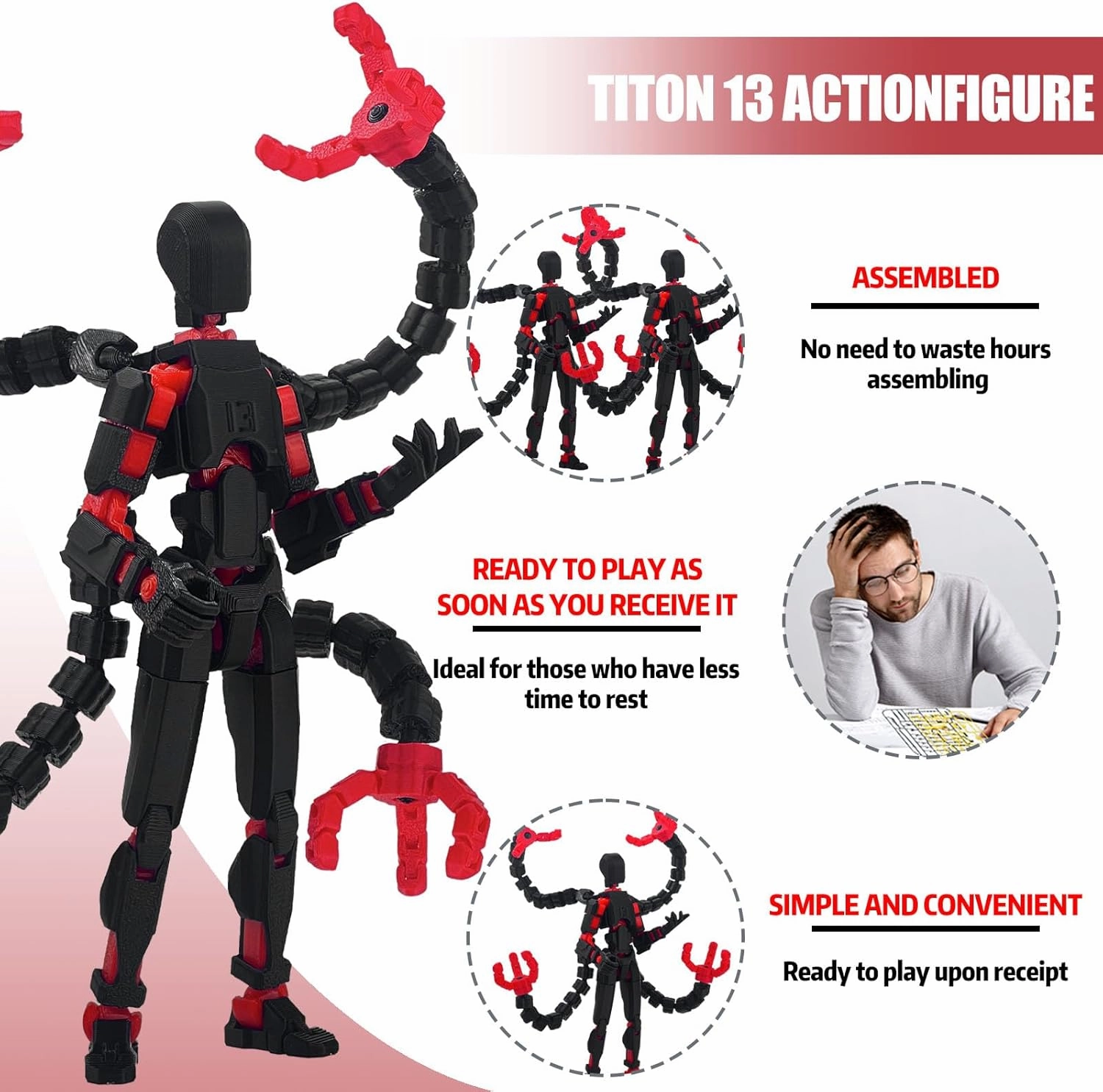 Assembly Completed T13 Action Figure 3D Printed Multi-Jointed Movable T13 Lucky 13 Dummy 13 Nova 13 Robot 13 Action Figure Desktop Decorations for Game Lovers