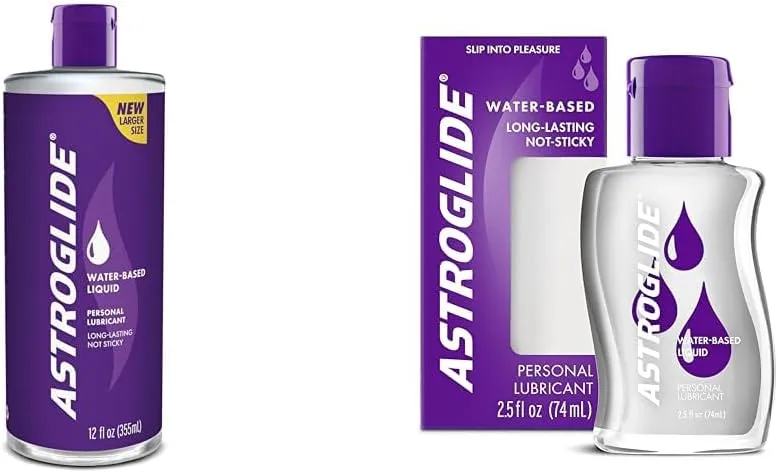 Astroglide Personal Lubricant Value Size 12oz & Travel Size 2.5oz Water-Based Lubes, Long Lasting, Condom Compatible