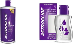 Astroglide Personal Lubricant Value Size 12oz & Travel Size 2.5oz Water-Based Lubes, Long Lasting, Condom Compatible