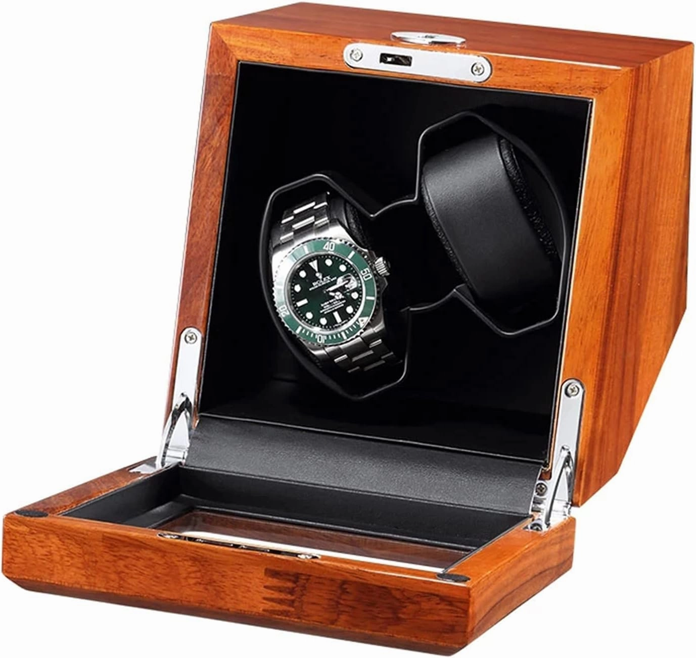 Automatic Watch Winder Box for 2 Watches Fit Men's and Women's Automatic Watch Soild Wood Piano Paint Exterior and Silent Motor USB Cable for Portable Power