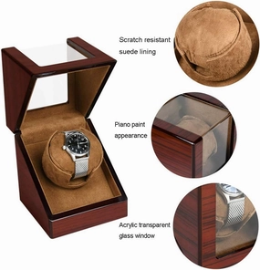 Automatic Watch Winder for Mechanical Watches, Silent Motor, Battery Powered, Carbon Fiber Finish