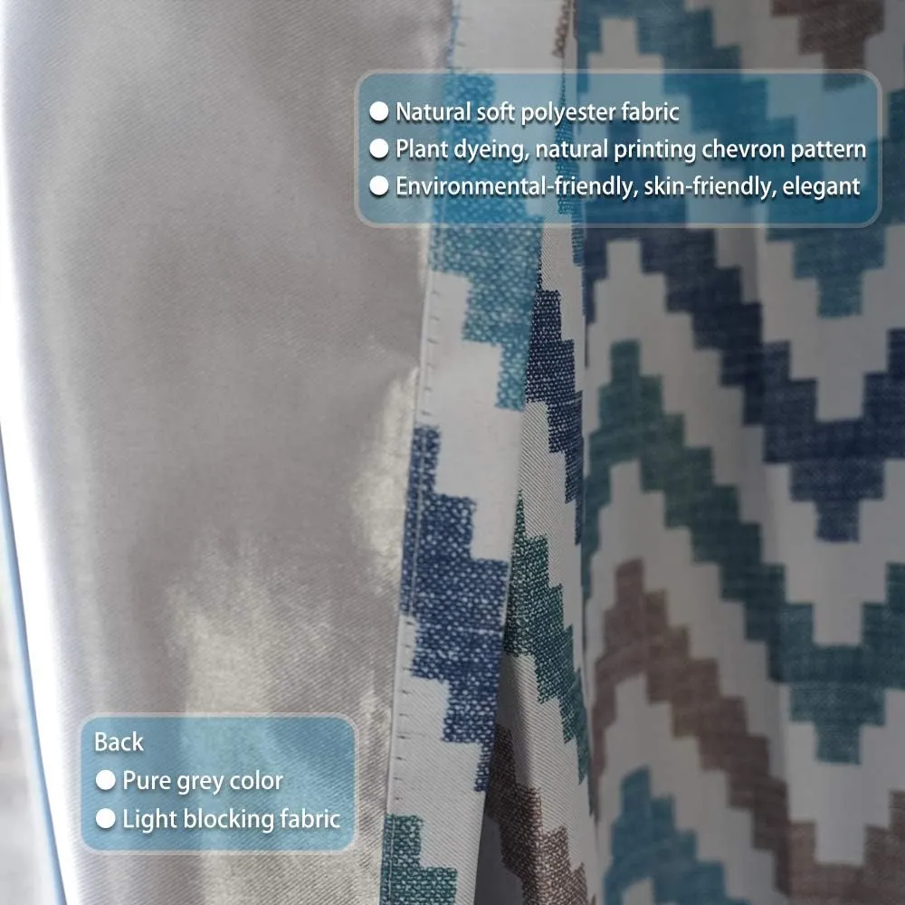 Autumn Dream Chevron Bohemian Grommet Top Bedroom Blackout Curtains Drapes for Living Room,52by96Inch,Blue,1 Panel