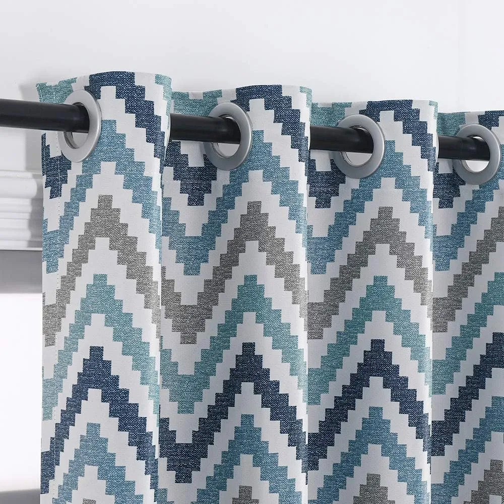 Autumn Dream Chevron Bohemian Grommet Top Bedroom Blackout Curtains Drapes for Living Room,52by96Inch,Blue,1 Panel