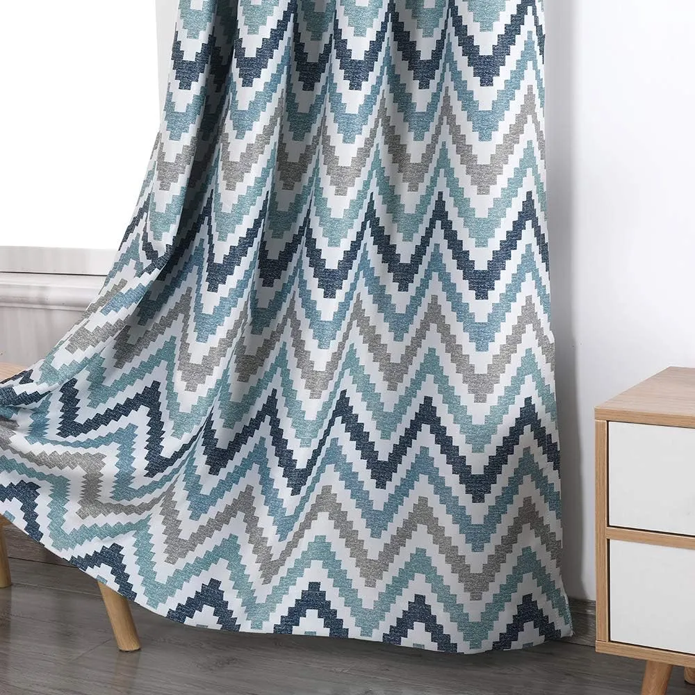 Autumn Dream Chevron Bohemian Grommet Top Bedroom Blackout Curtains Drapes for Living Room,52by96Inch,Blue,1 Panel