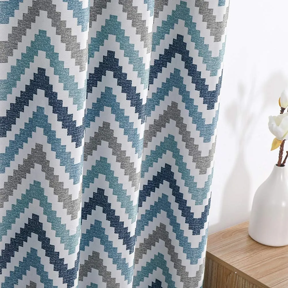 Autumn Dream Chevron Bohemian Grommet Top Bedroom Blackout Curtains Drapes for Living Room,52by96Inch,Blue,1 Panel