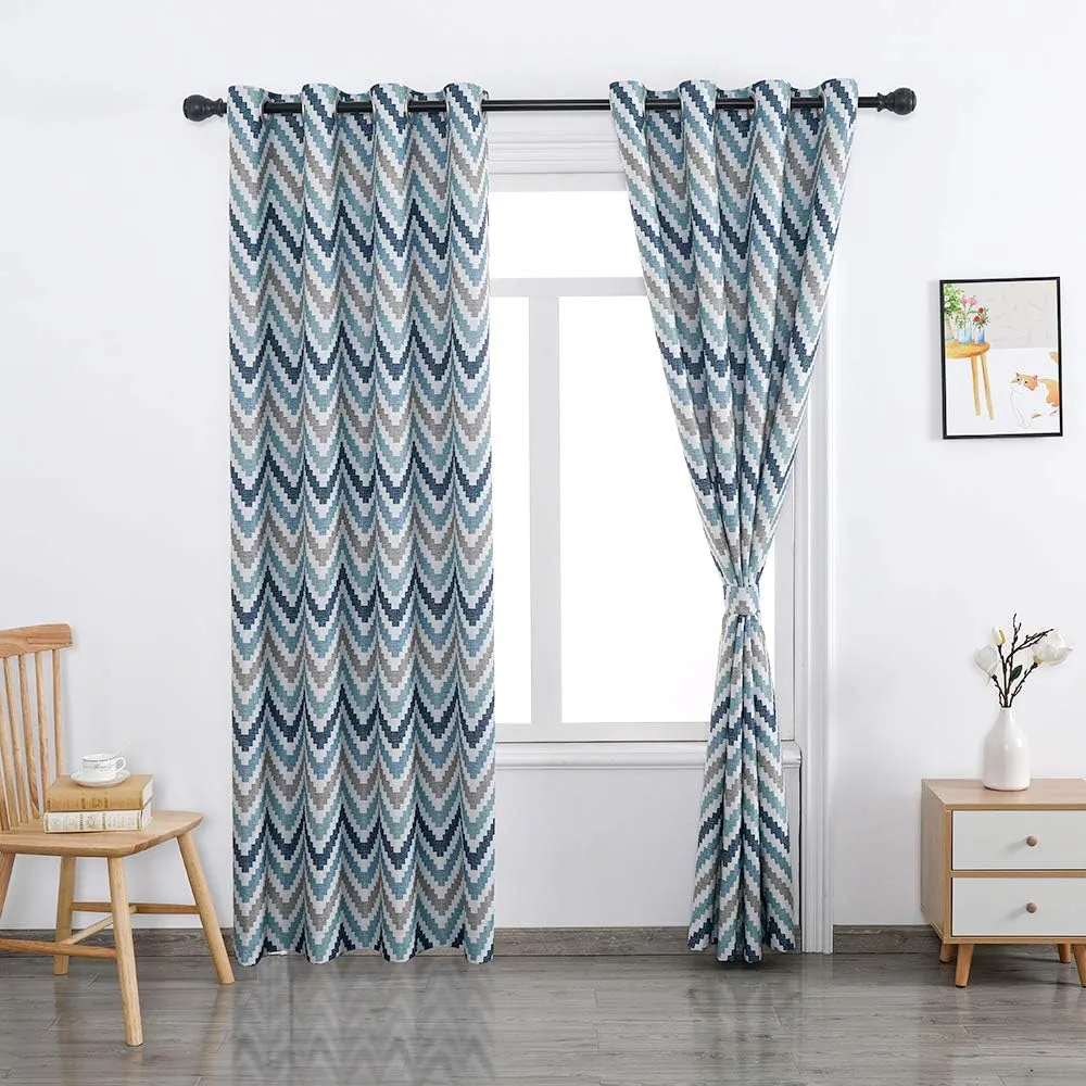 Autumn Dream Chevron Bohemian Grommet Top Bedroom Blackout Curtains Drapes for Living Room,52by96Inch,Blue,1 Panel