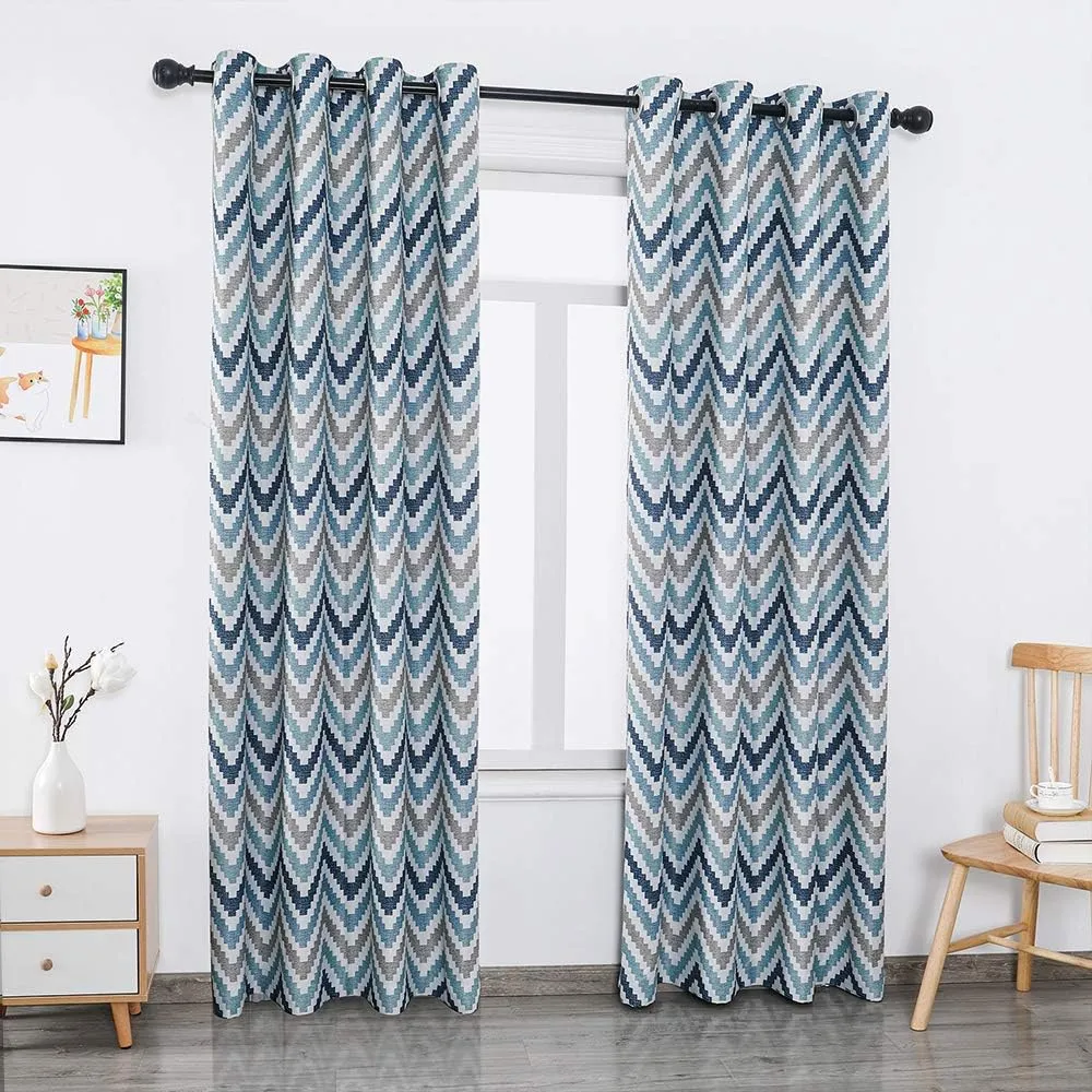 Autumn Dream Chevron Bohemian Grommet Top Bedroom Blackout Curtains Drapes for Living Room,52by96Inch,Blue,1 Panel