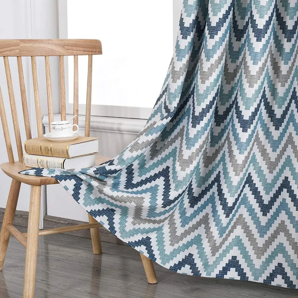Autumn Dream Chevron Bohemian Grommet Top Bedroom Blackout Curtains Drapes for Living Room,52by96Inch,Blue,1 Panel