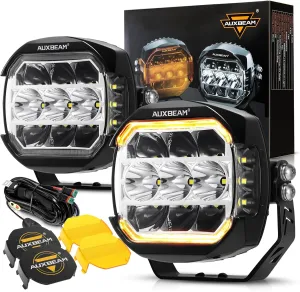 Auxbeam 5Inch LED Offroad Lights, 270° Ultra-Wide Ditch Lights Side Shooter Driving Pods with W/A DRL Turn Signal Light, 174W XP-Ultra Series Spot Flood Combo Cube Fog Light with Yellow/Black Cover