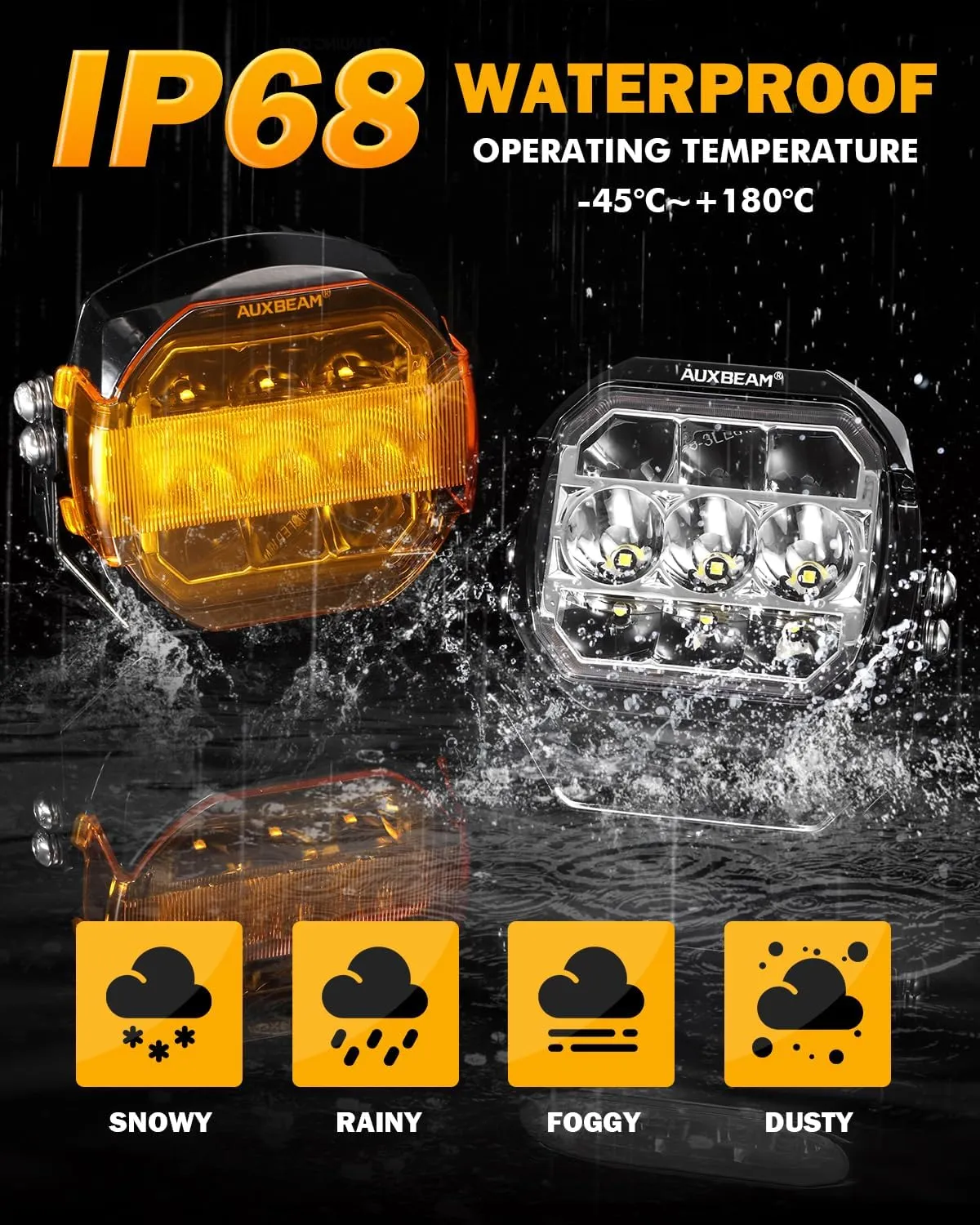 Auxbeam 5Inch LED Offroad Lights, 270° Ultra-Wide Ditch Lights Side Shooter Driving Pods with W/A DRL Turn Signal Light, 174W XP-Ultra Series Spot Flood Combo Cube Fog Light with Yellow/Black Cover