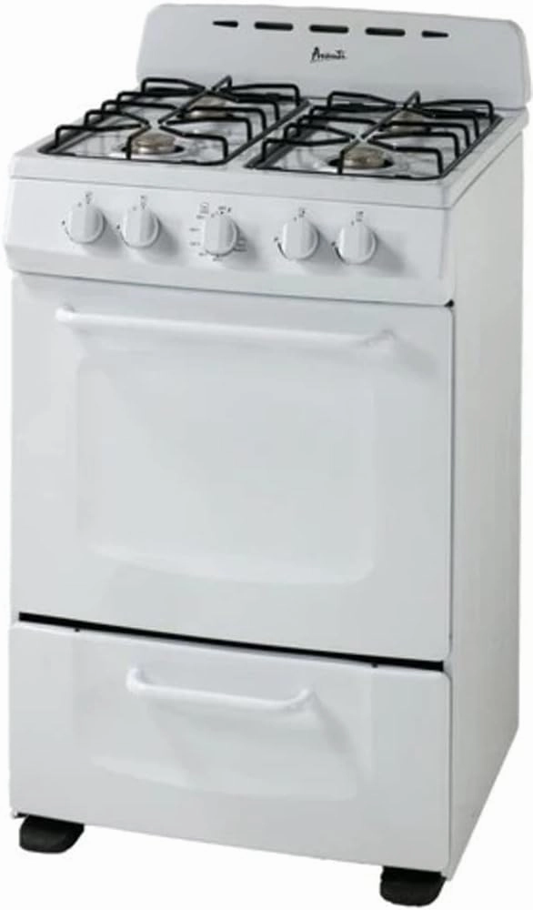 Avanti GRO24P0W Gas Range Oven Compact Freestanding Design, 2.6-Cu.Ft. Capacity 4 Sealed Burners with Electronic Ignition, Includes Broiler Storage Drawer and Accessories, 24-Inch, White