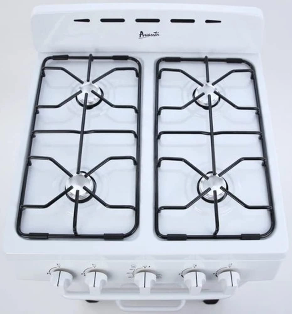 Avanti GRO24P0W Gas Range Oven Compact Freestanding Design, 2.6-Cu.Ft. Capacity 4 Sealed Burners with Electronic Ignition, Includes Broiler Storage Drawer and Accessories, 24-Inch, White