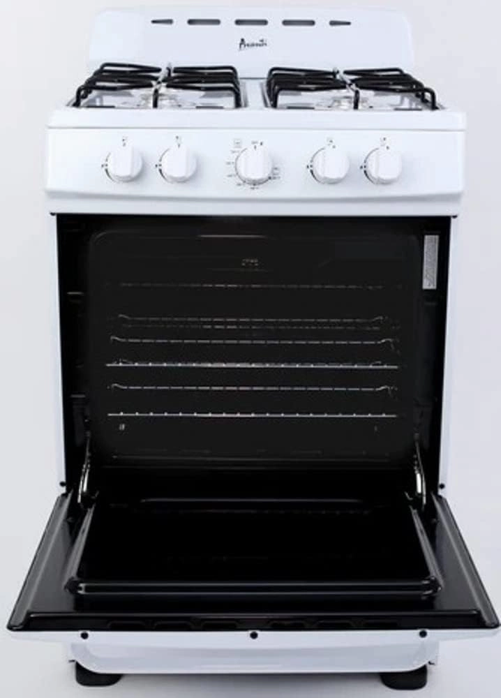 Avanti GRO24P0W Gas Range Oven Compact Freestanding Design, 2.6-Cu.Ft. Capacity 4 Sealed Burners with Electronic Ignition, Includes Broiler Storage Drawer and Accessories, 24-Inch, White