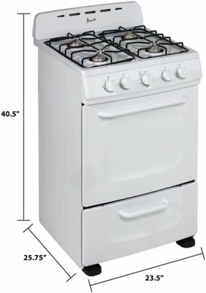 Avanti GRO24P0W Gas Range Oven Compact Freestanding Design, 2.6-Cu.Ft. Capacity 4 Sealed Burners with Electronic Ignition, Includes Broiler Storage Drawer and Accessories, 24-Inch, White