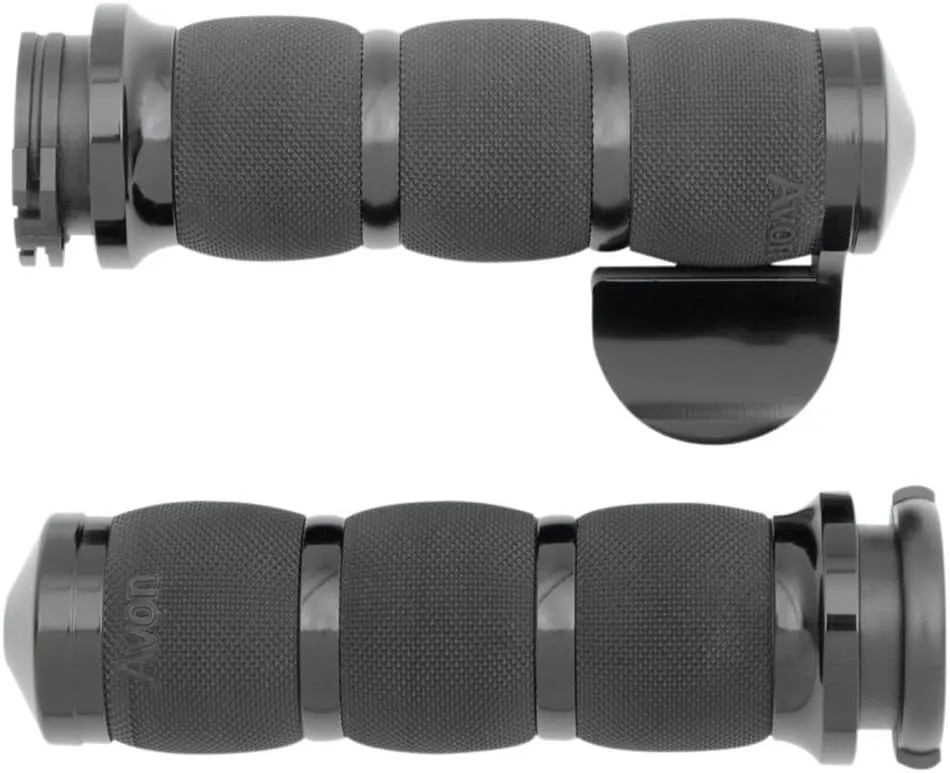 Avon Air Cushioned Black 3-Ring Grips with Throttle Boss for 2008 & Newer TBW Harley Touring Models - AIR-91-ANO-FLY-BOSS