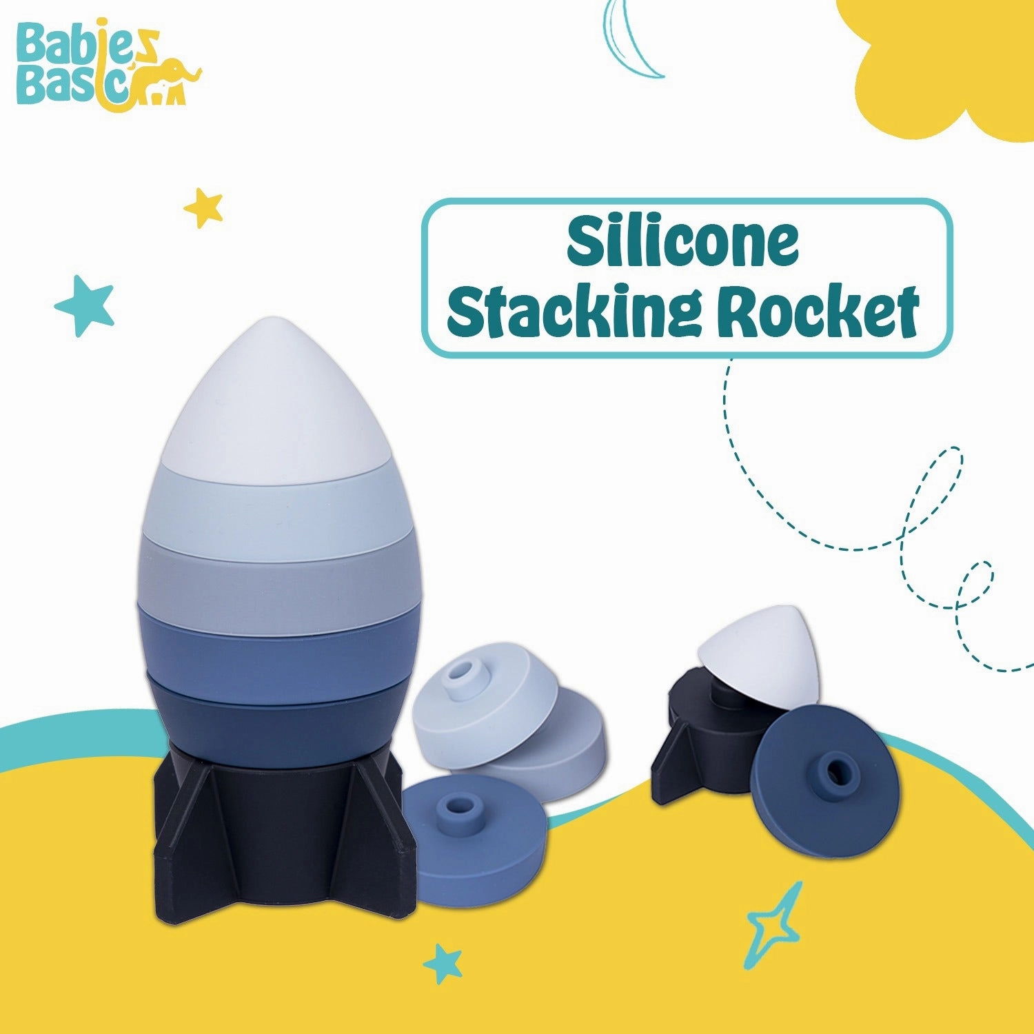 Babies Basic Silicone Stacking Toy for Babies/Kids, Rocket Shape, BPA Free 100% Safe - Rocket