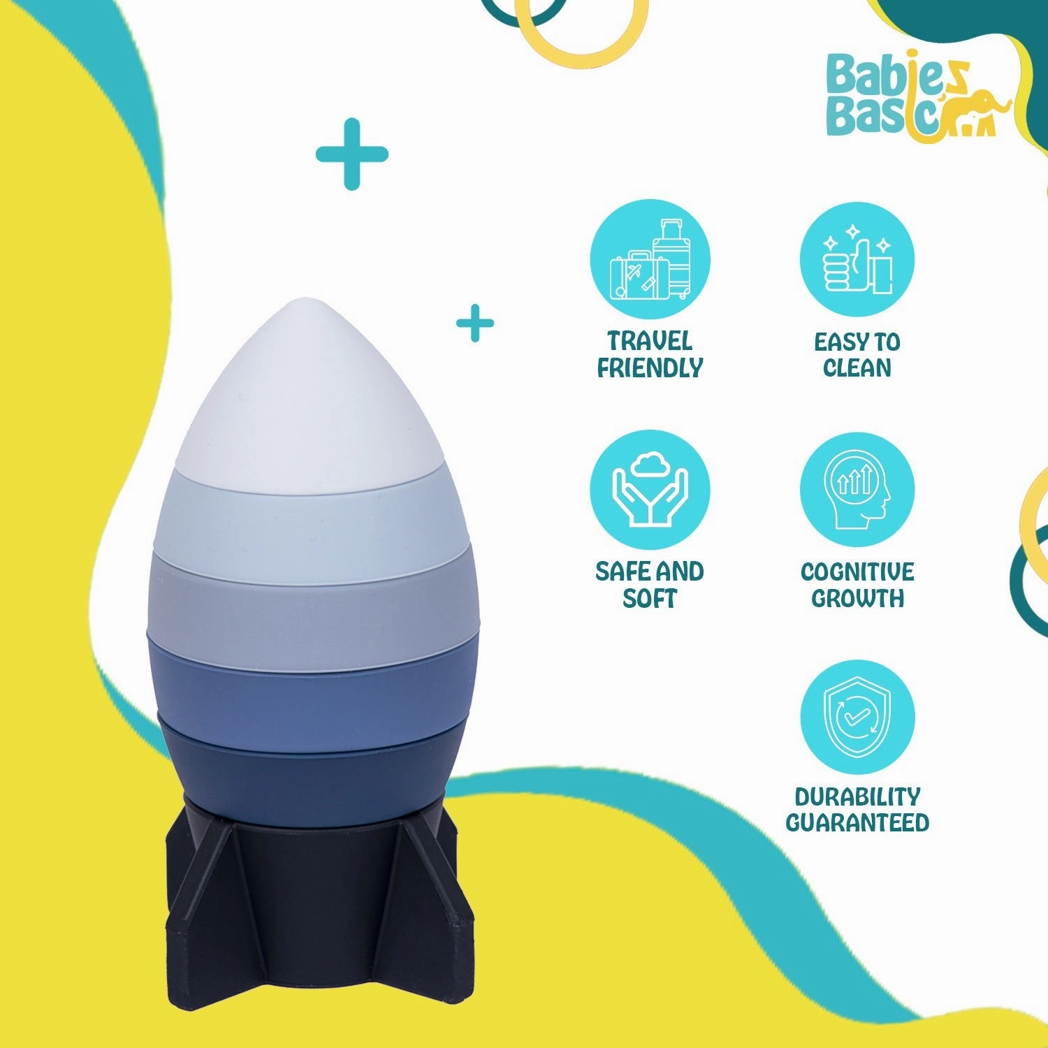 Babies Basic Silicone Stacking Toy for Babies/Kids, Rocket Shape, BPA Free 100% Safe - Rocket