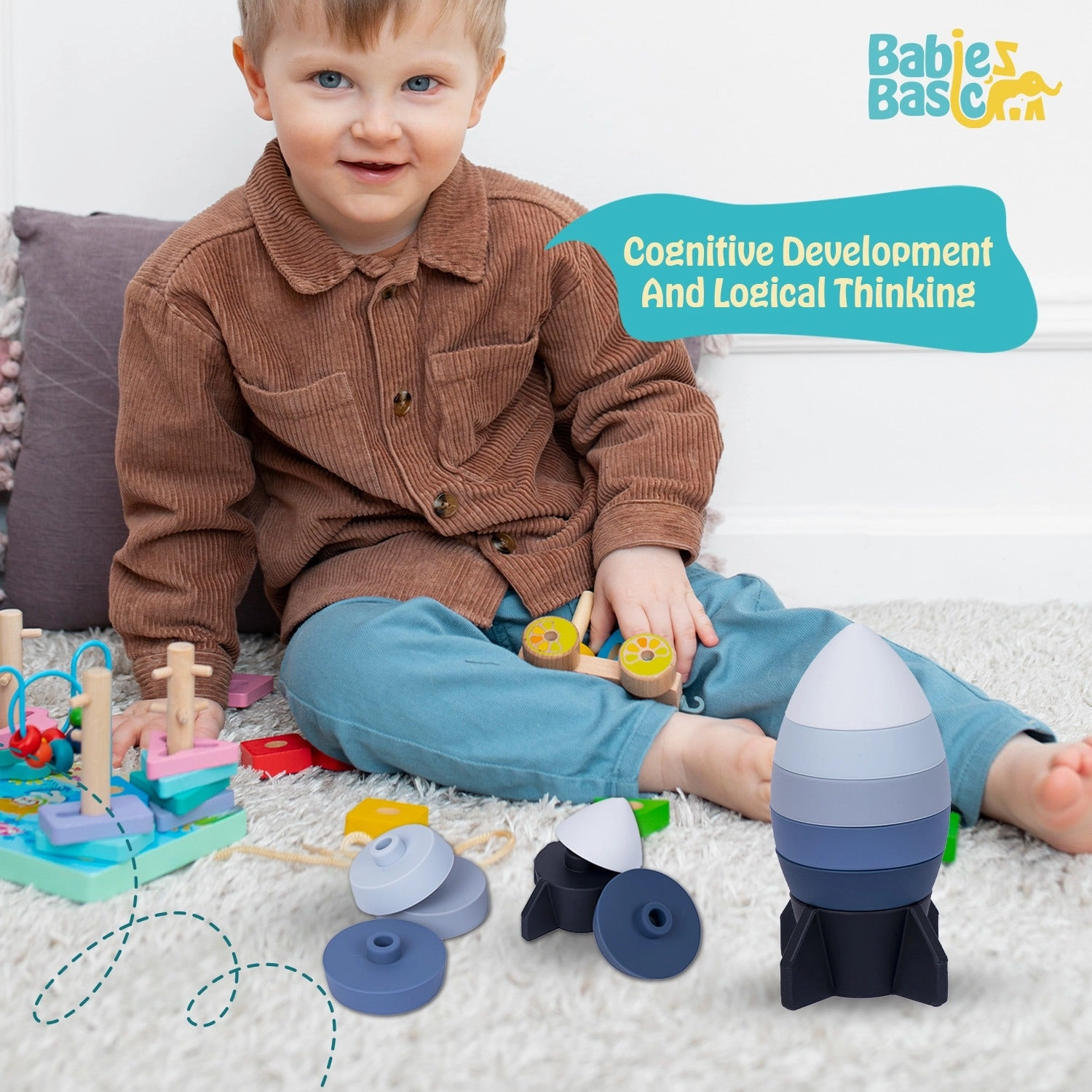 Babies Basic Silicone Stacking Toy for Babies/Kids, Rocket Shape, BPA Free 100% Safe - Rocket