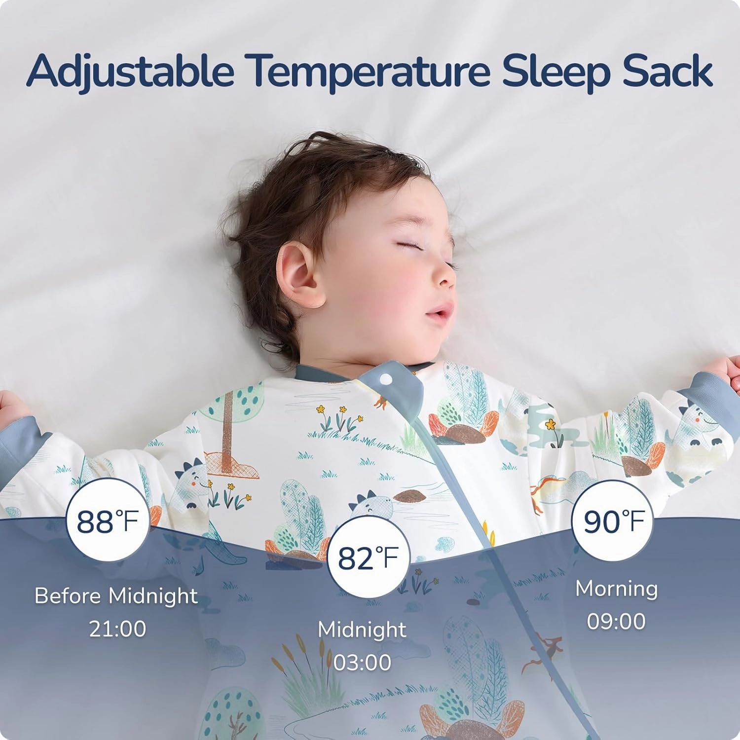 Baby Sleep Sack 12-24 Months - 1.0 TOG Wearable Blanket with Removable Sleeves, Soft Breathable Infant Sleeping Bag for Toddler, Two-Way Zipper for Easy Diaper Change (Dinosaur)