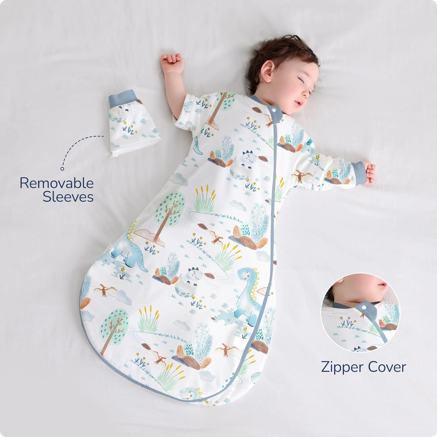 Baby Sleep Sack 12-24 Months - 1.0 TOG Wearable Blanket with Removable Sleeves, Soft Breathable Infant Sleeping Bag for Toddler, Two-Way Zipper for Easy Diaper Change (Dinosaur)