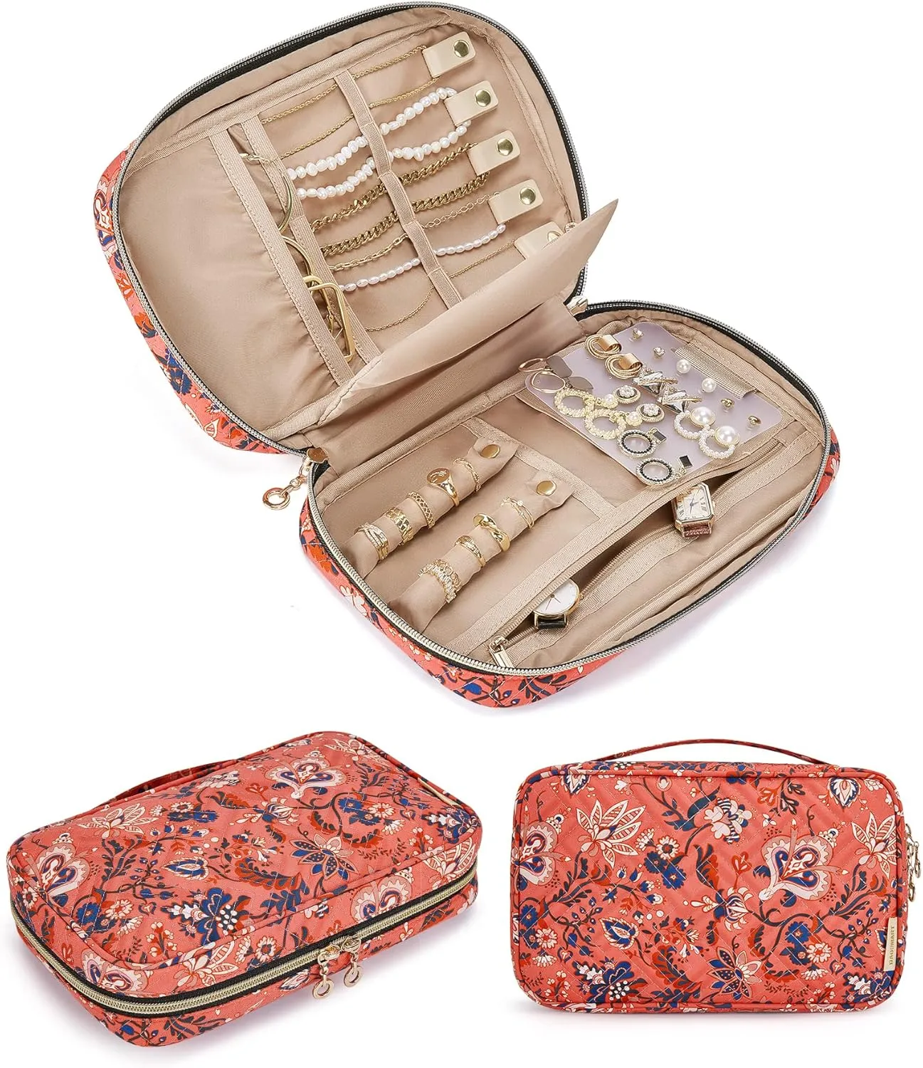 BAGSMART Jewelry Organizer Case Travel Jewelry Storage Bag for Necklace, Earrings, Rings, Bracelet, Red Paisley