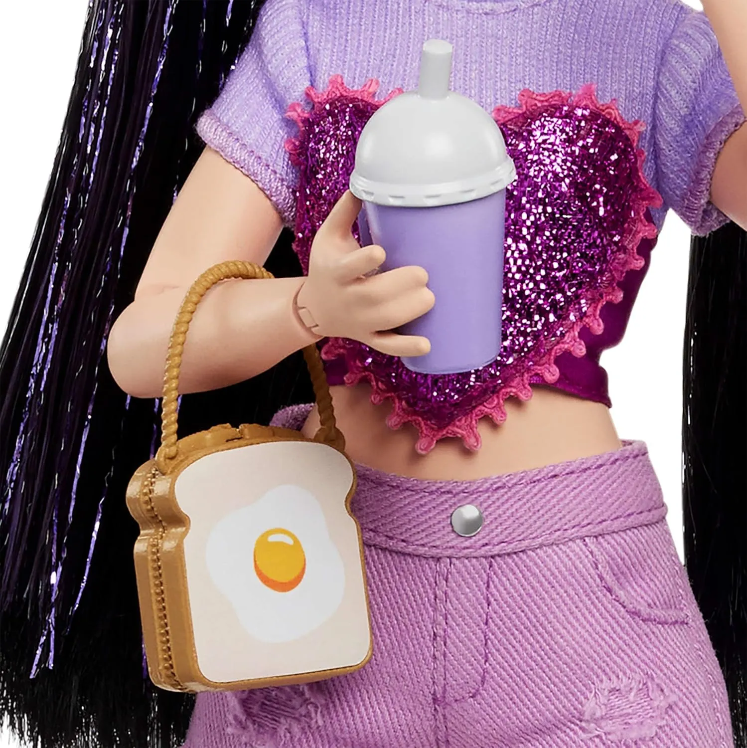 Barbie Dream Besties Doll & Accessories Playset, Renee with Long Black Hair, 11 Food & Video-Themed Pieces