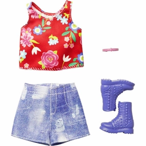 Barbie Fashions, Doll Clothing with Floral Top, Denim Shorts and Accessories