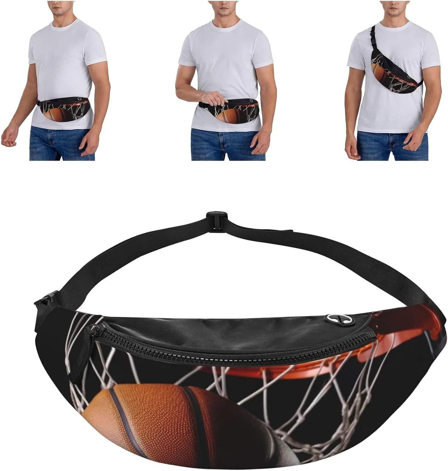 Basketball Fanny Pack for Man Women Waist Bag Adjustable Belt Casual Chest Bag Bum Bags for Travel Sports Running Hiking Waist Packs