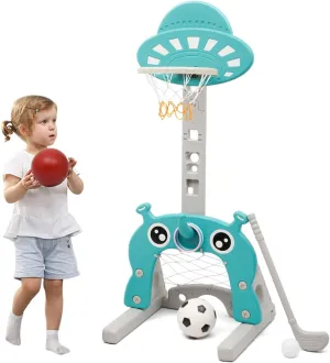 Basketball Hoop for Kids 4 in 1 Kids Sports Center Toddler Basketball Hoop Indoor and Outdoor Football/Soccer Goal Golf Game Ring Toss Play Set Best Gift for Toddlers(Green)