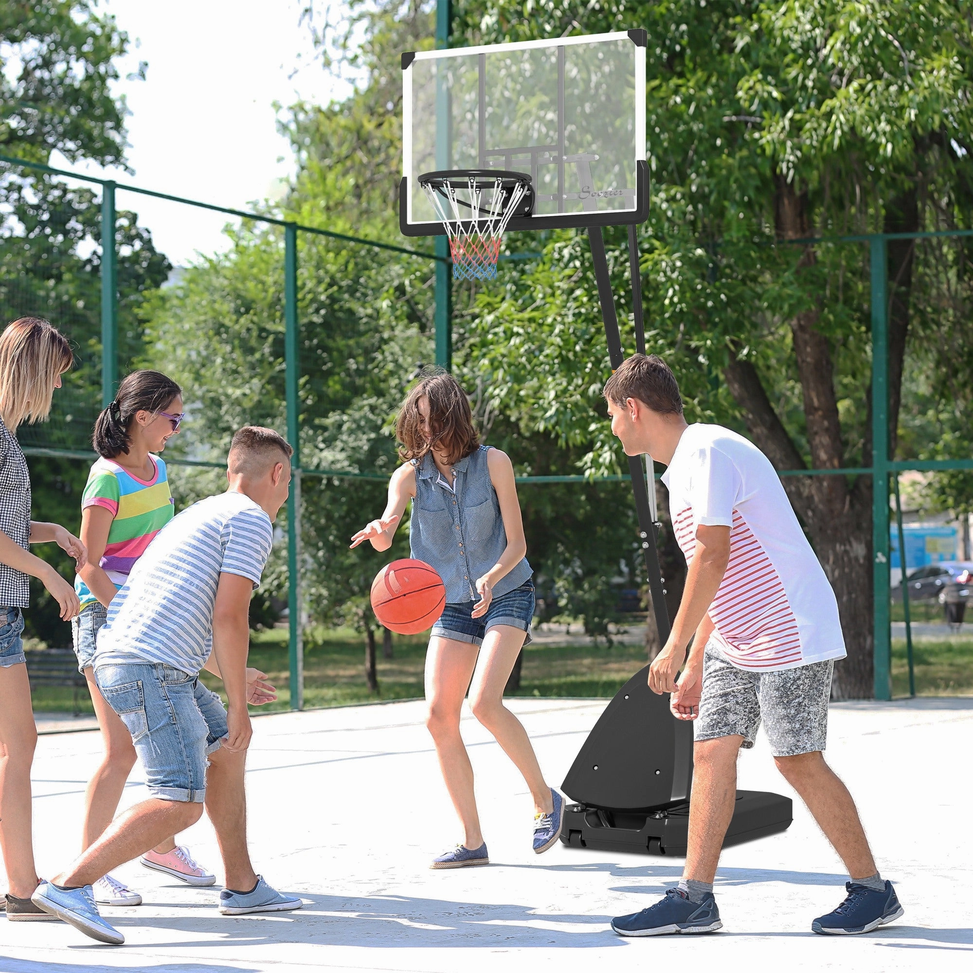 Basketball Hoop Outdoor, 5-10ft Portable Basketball Goal with 44" Shatterproof Backboard, Rebound System, Wheels