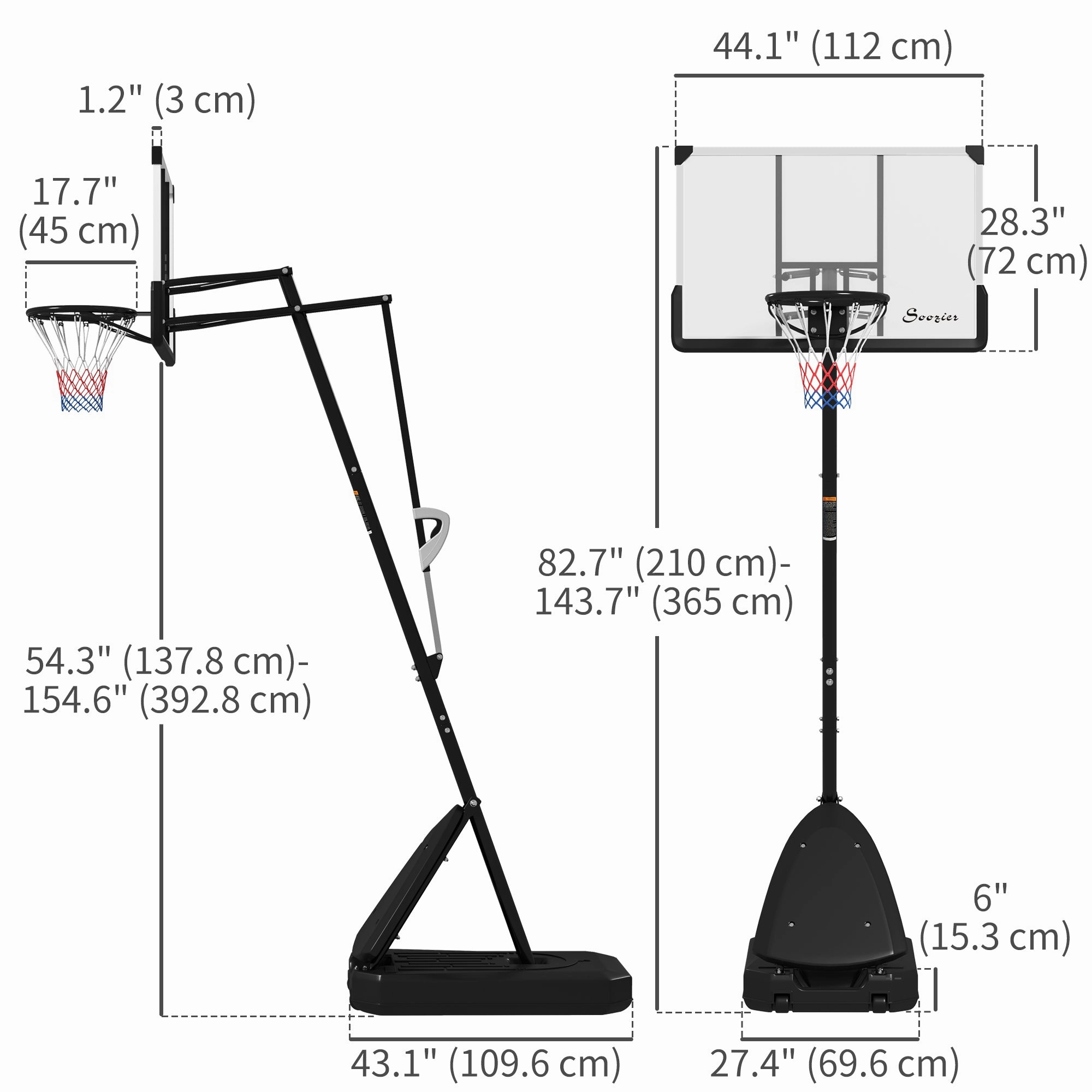 Basketball Hoop Outdoor, 5-10ft Portable Basketball Goal with 44" Shatterproof Backboard, Rebound System, Wheels