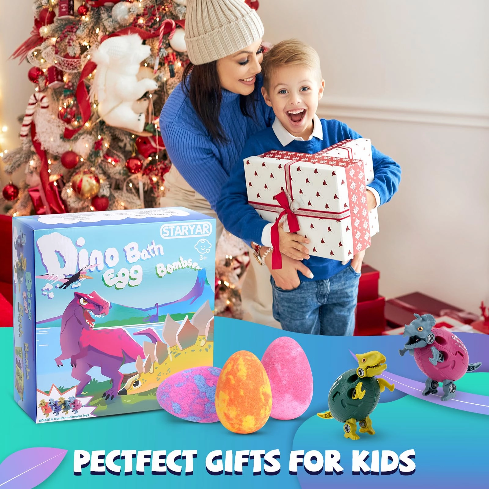 Bath Bombs for Kids with Inside Surprise, 16 Pack Dinosaur Toys for Kids 3 4 5 6 7 8 9 Year, Dinosaur Bath Bombs, Bath Toys, Kids Bath Bombs