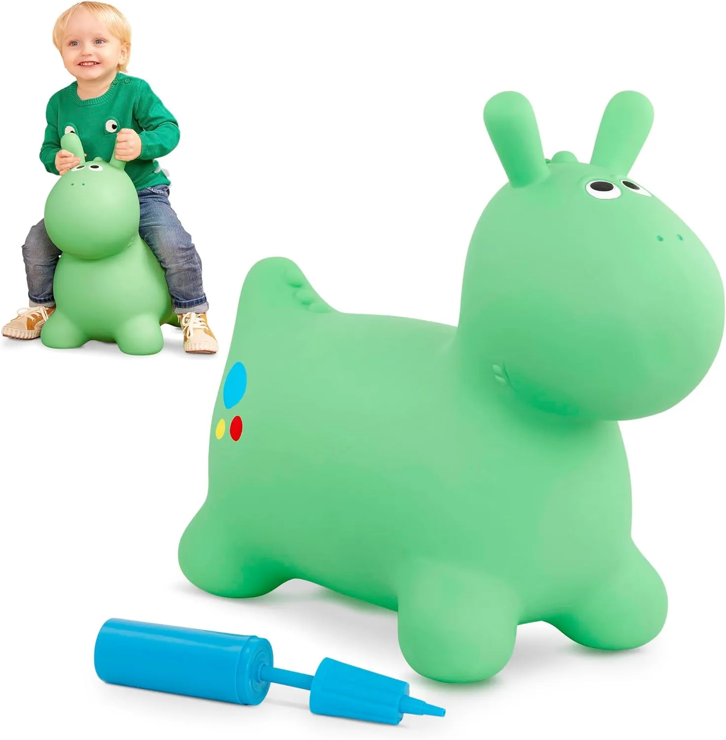 Battat – Inflatable Bouncer – Air Pump Included – Bouncy Animal – Soft & Safe – 18 Months   – Hoppin' Dino