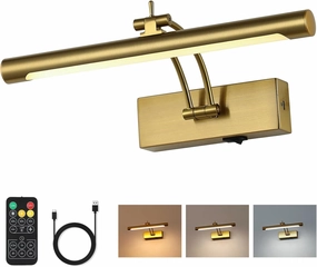 Battery Operated Picture Light with Remote,Wireless Gallery Lights Brass 12in Rechargeable Display Light with Flexible Swing Arm,Dimmable Wall Sconce for Artwork on Wall