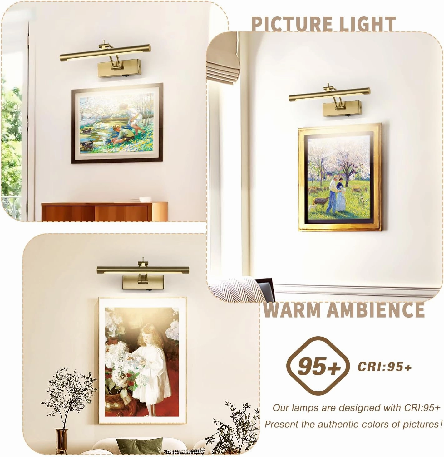 Battery Operated Picture Light with Remote,Wireless Gallery Lights Brass 12in Rechargeable Display Light with Flexible Swing Arm,Dimmable Wall Sconce for Artwork on Wall