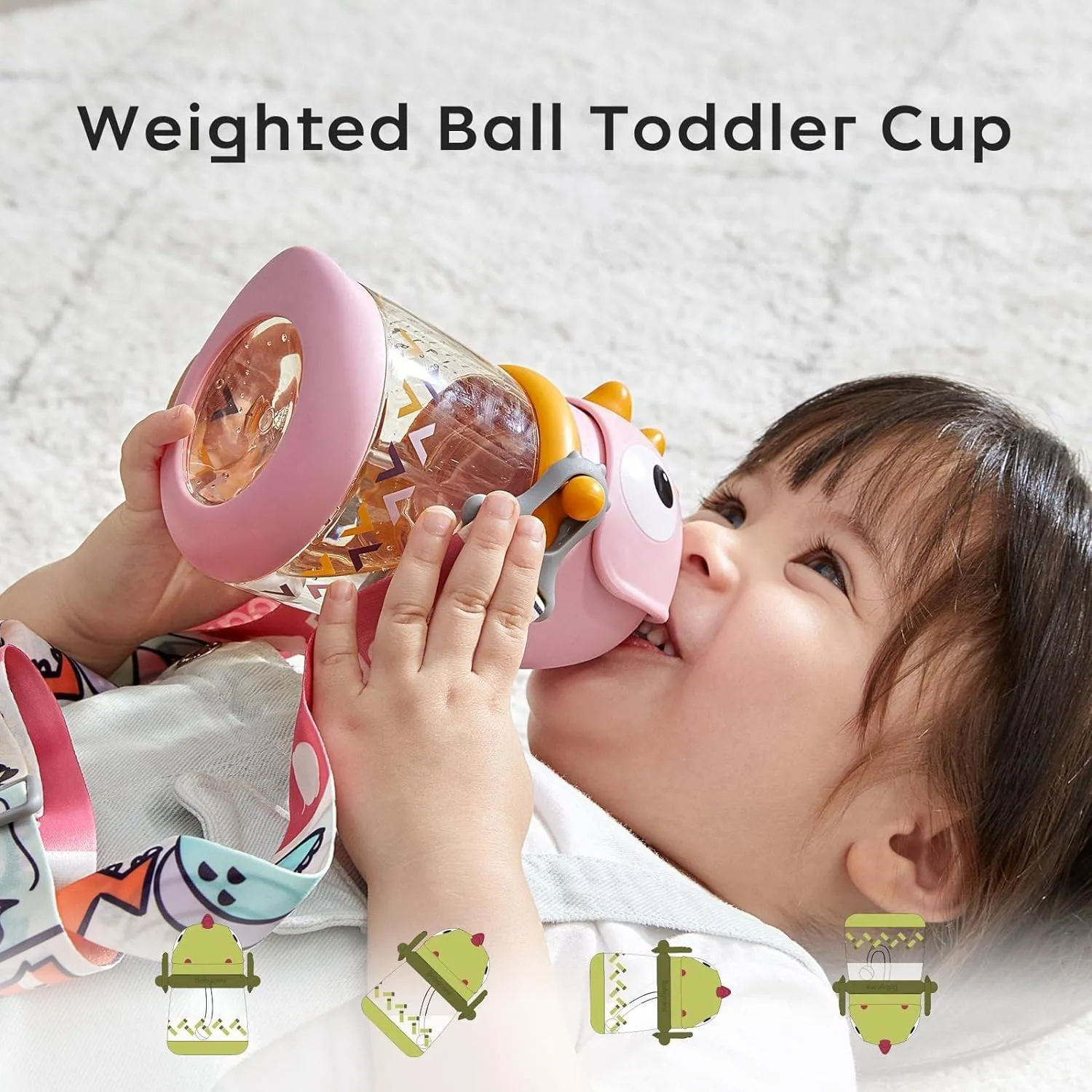 bc babycare Straw Sippy Cups for Toddler, No Spill Sippy Cups for Baby 1  Year Old, Transition Weighted Sippy Cup with Straw and Strap, 10oz/300ml, Pink