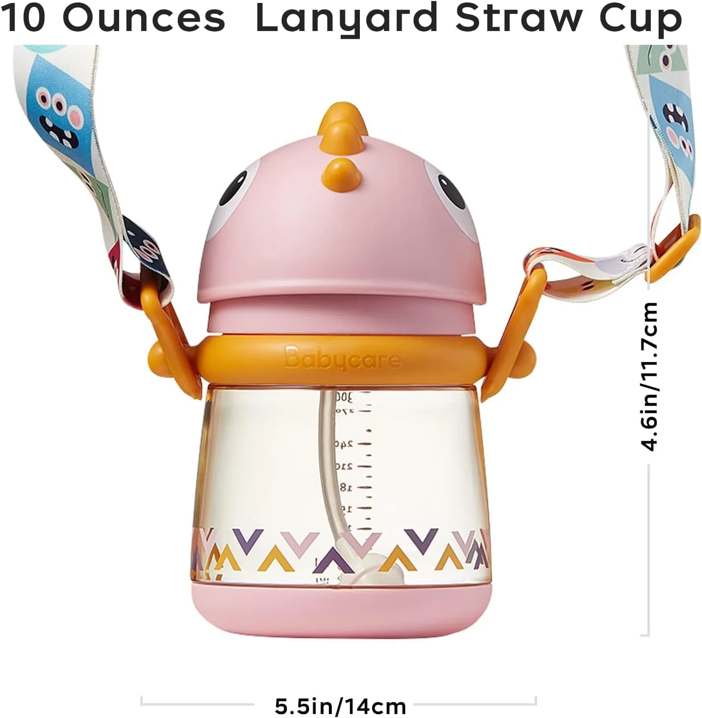bc babycare Straw Sippy Cups for Toddler, No Spill Sippy Cups for Baby 1  Year Old, Transition Weighted Sippy Cup with Straw and Strap, 10oz/300ml, Pink