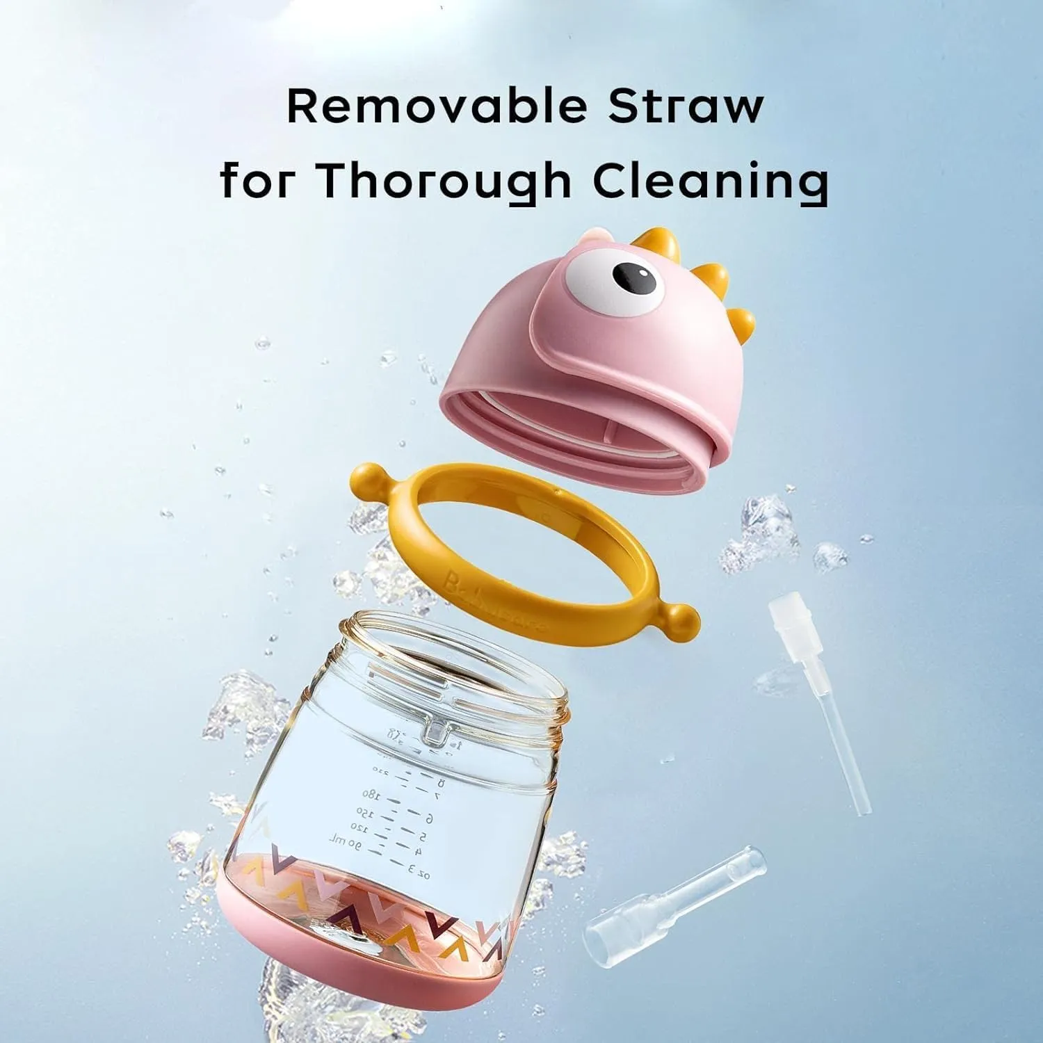bc babycare Straw Sippy Cups for Toddler, No Spill Sippy Cups for Baby 1  Year Old, Transition Weighted Sippy Cup with Straw and Strap, 10oz/300ml, Pink