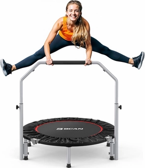BCAN 40/48" Foldable Mini Trampoline Max Load 330lbs/440lbs, Fitness Rebounder with Adjustable Foam Handle, Exercise Trampoline for Adults Indoor/Garden Workout
