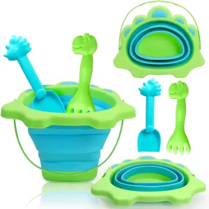 Beach Toys, Sand Box Toys for Kids Outdoor, Sand Toys with 2.5L Silicone Collapsible Bucket, Dinosaur Watering Can, Shovels for Camping Gear, Fishing, and Fun Summer Activities Boy Gift Age 3-10