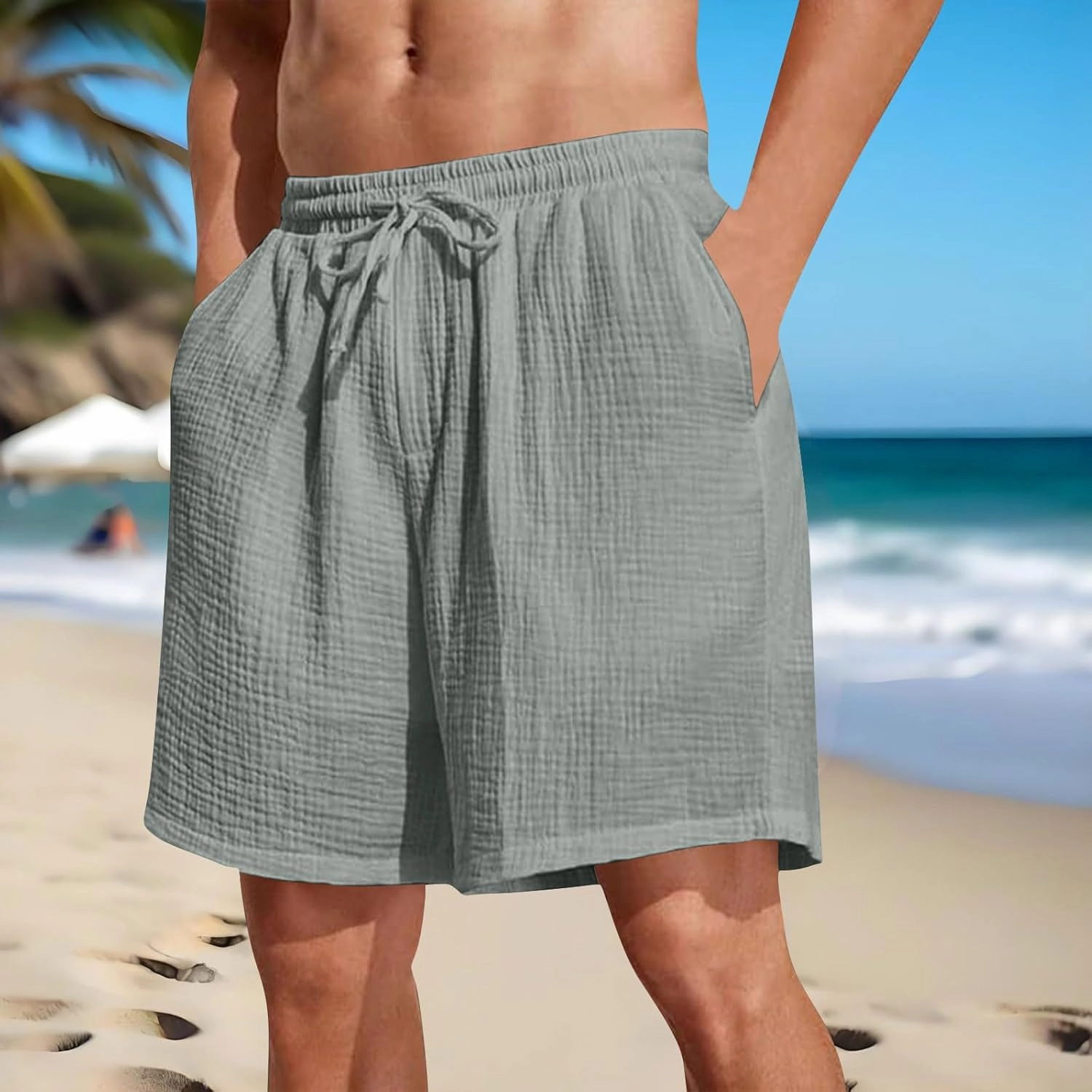 Beach Shorts for Men 5 Inch Textured Elastic Waist Drawstring Workout Running Jogging Active Wear with Pockets 2025