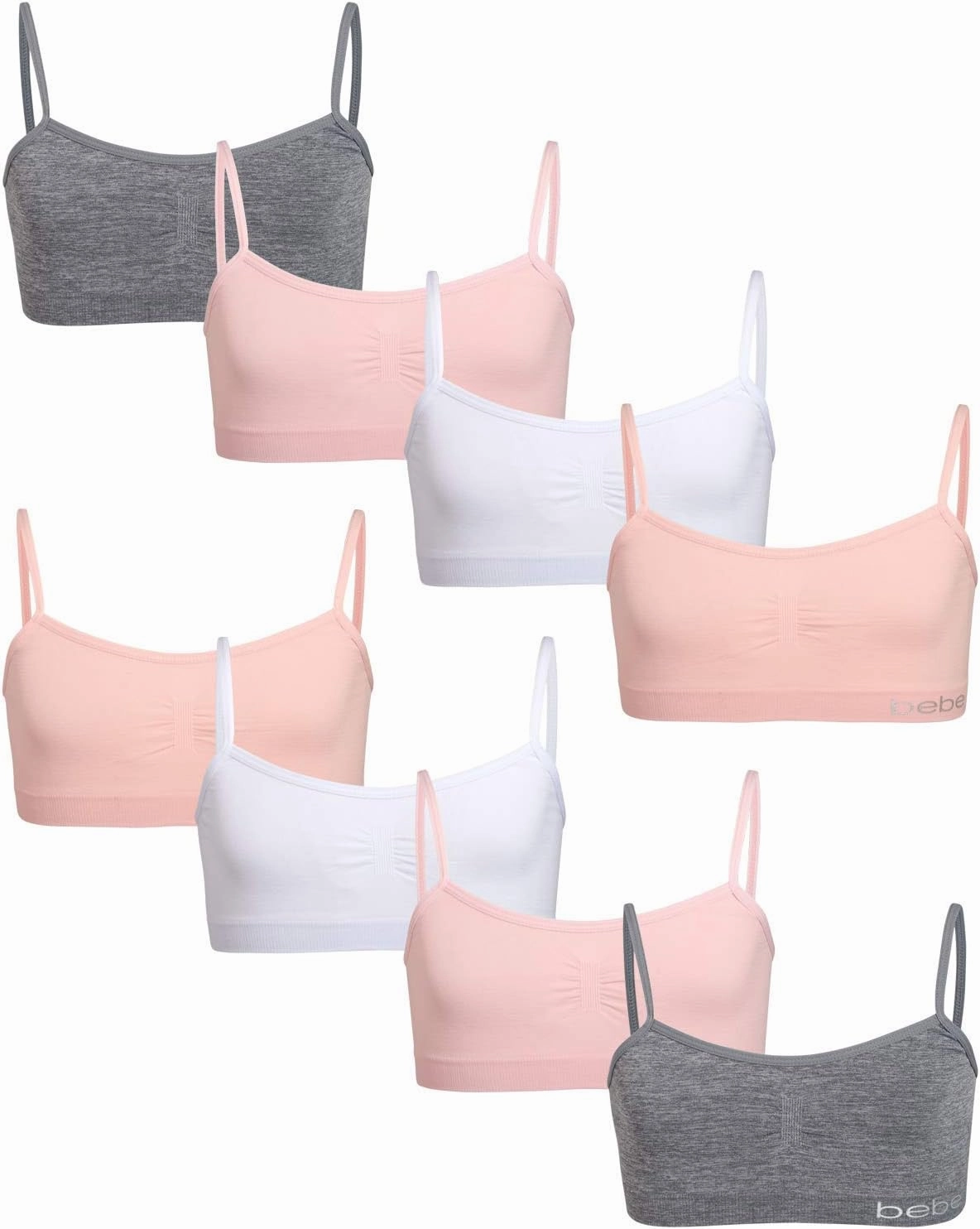 bebe Girls Training Bra - 8 Pack Seamless Training Cami Sports Bralette (S-L)