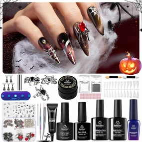 Beetles Gel Nail Polish Set, Red Black Cat Eye Gel Polish and Soild Nail Glue Kit -All in 1 Beetles X DIY nail with Chrome Nail Powder 5D Nail Stickers and Rings for Party Gift Holiday