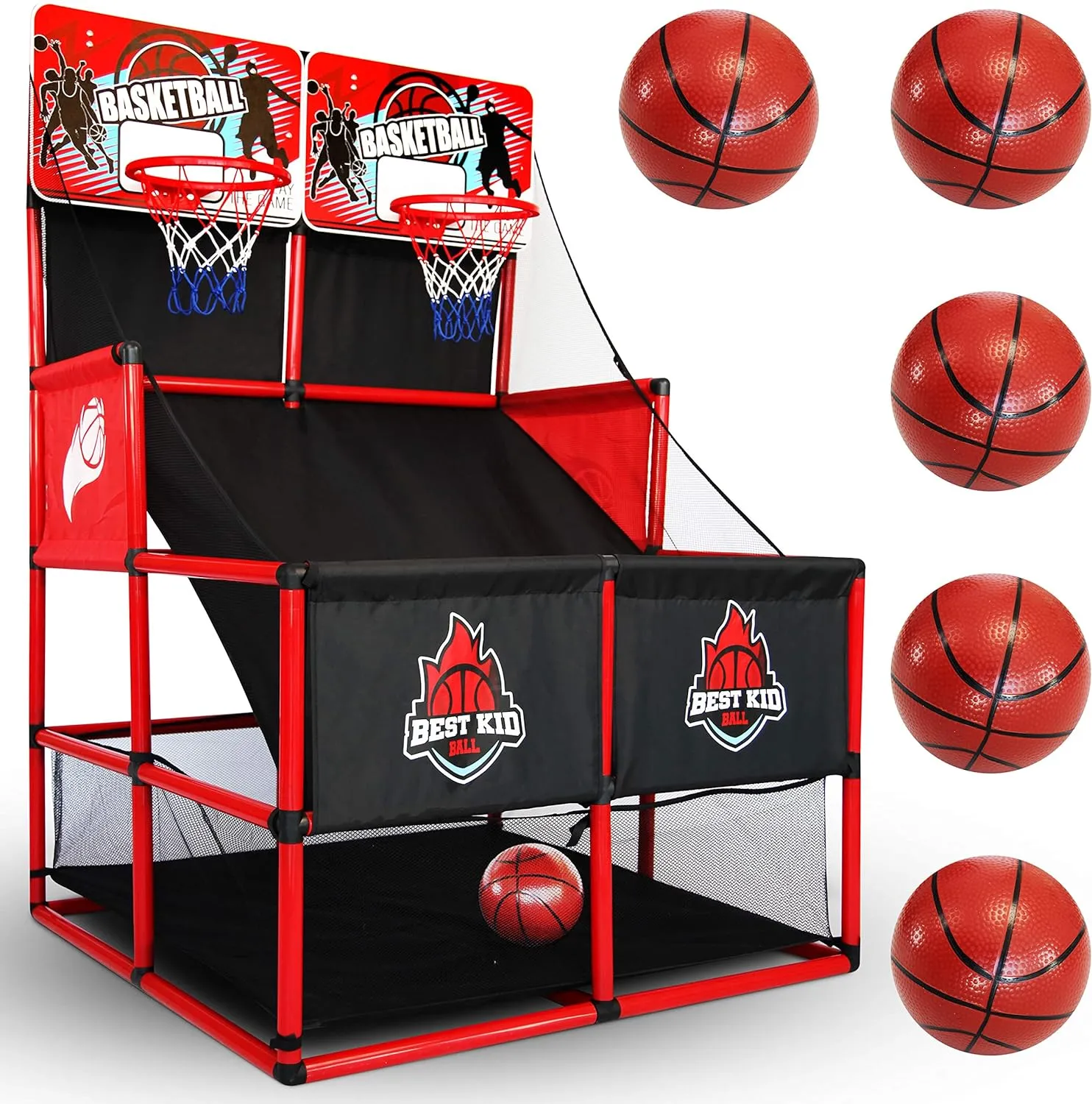 BESTKID BALL Kids Basketball Hoop Double Shot System Arcade Game Set: Indoor & Outdoor Sports Toys for Boys & Girls, Includes Ball & Shot Counter, Ideal Party Gifts for Little Athletes Ages 3-9.