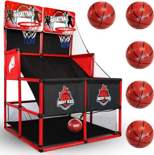 BESTKID BALL Kids Basketball Hoop Double Shot System Arcade Game Set: Indoor & Outdoor Sports Toys for Boys & Girls, Includes Ball & Shot Counter, Ideal Party Gifts for Little Athletes Ages 3-9.