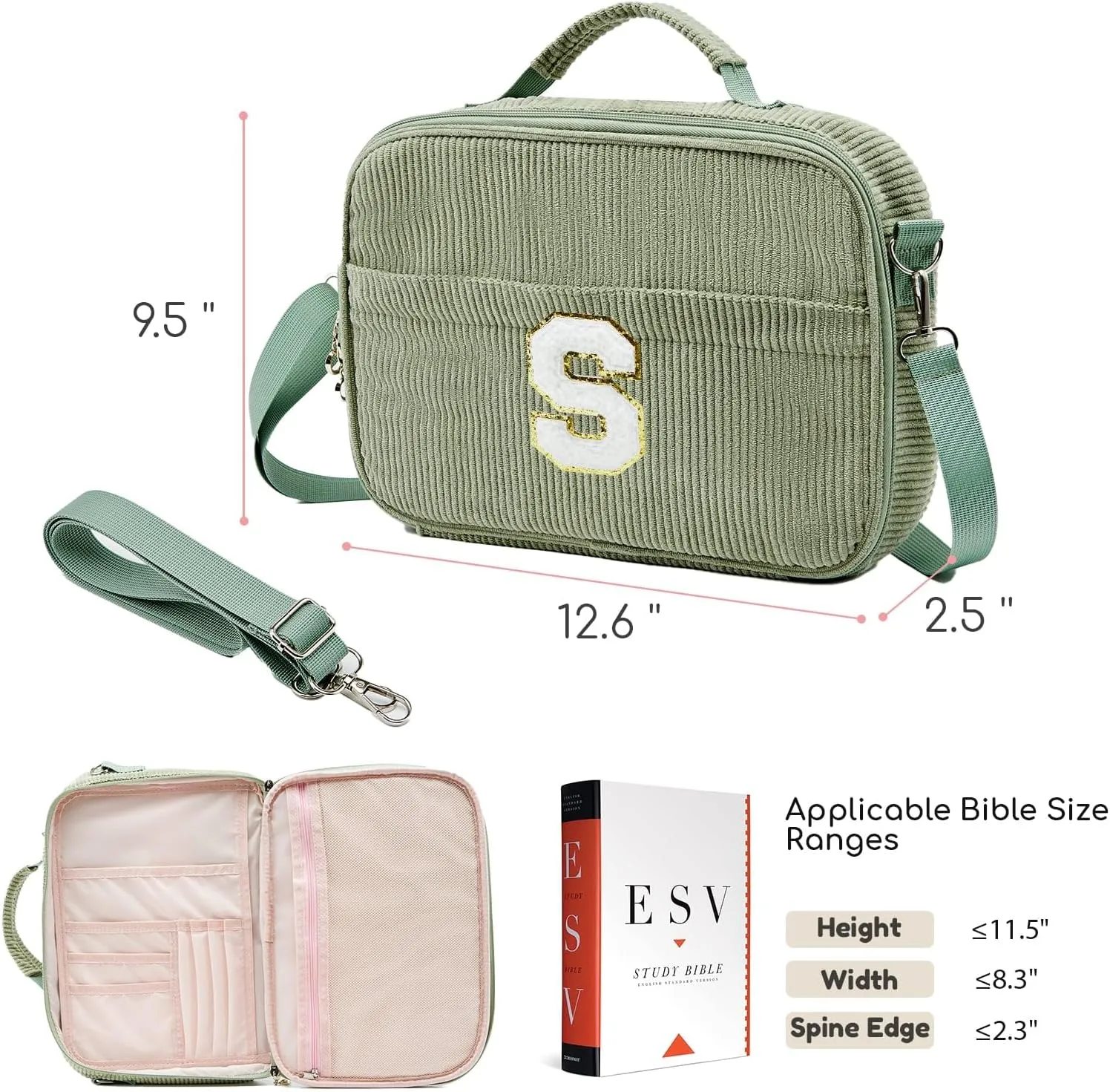 Bible Covers for Women, Initial Personalized Bible Carrying Case, Large Bible Study Bag, Bible Accessories for Girls