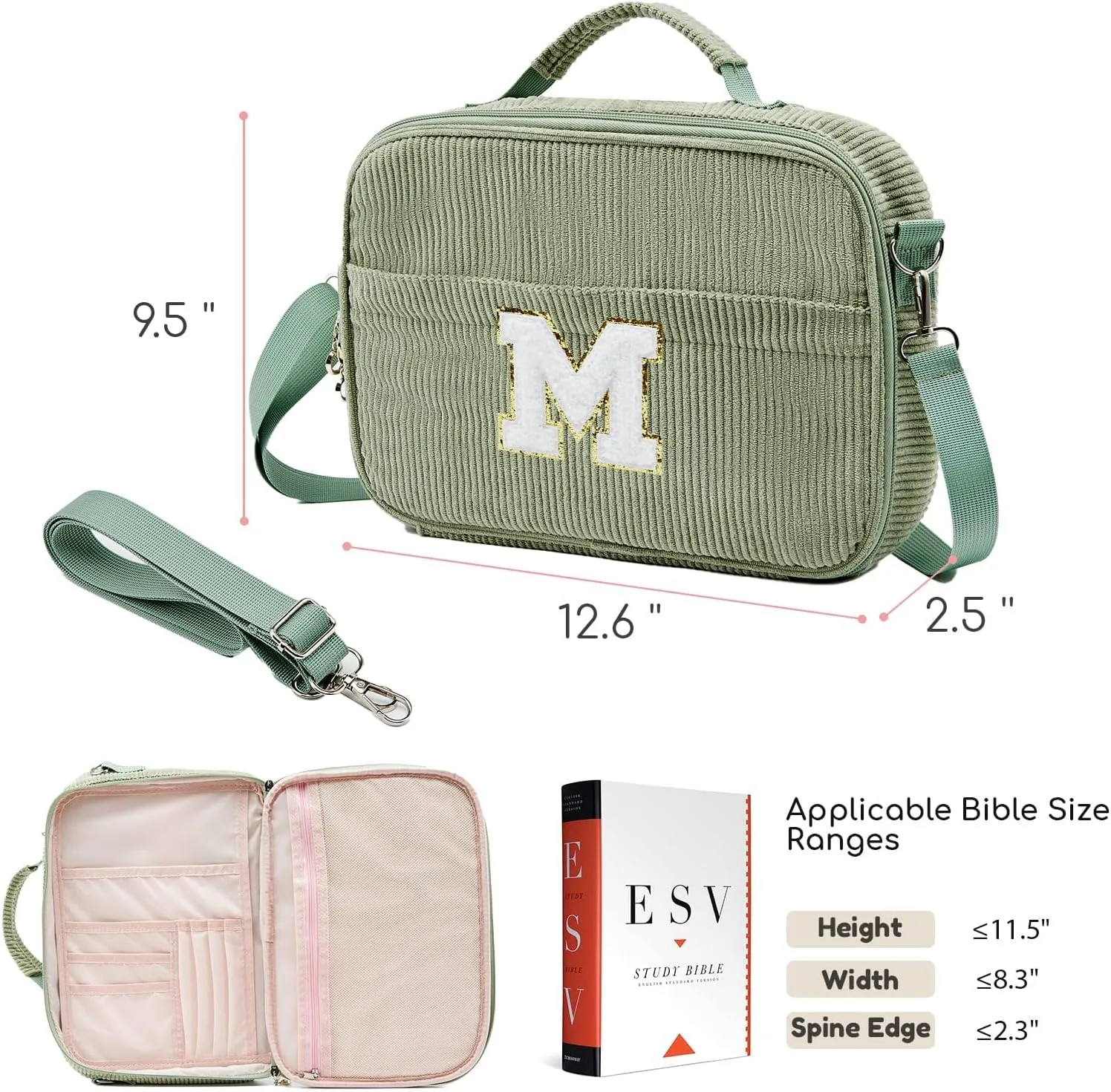 Bible Covers for Women, Initial Personalized Bible Carrying Case, Large Bible Study Bag, Bible Accessories for Girls
