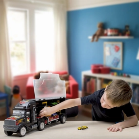 Big Daddy Super Mega Extra Large Tractor Trailer Car Collection Case Carrier Transport Toy Truck for Kids Includes 8 Cars 1 Small Tractor Trailer & 6 More Accessories